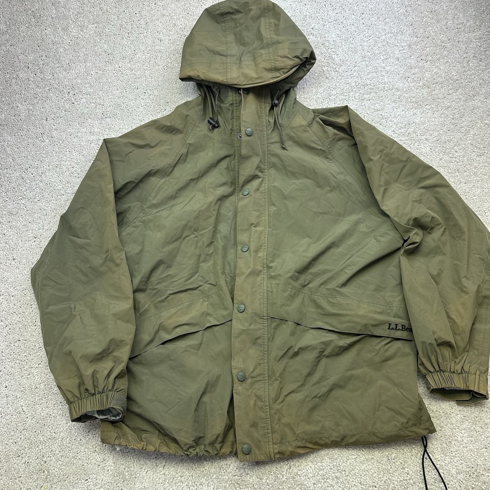 VTG LL Bean Stowaway Jacket Mens Large Green Full Zip Rain GORE TEX Packable